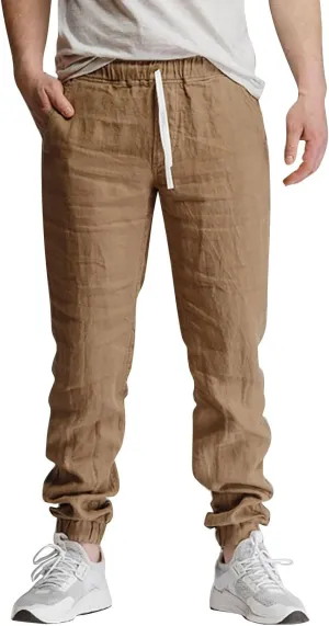 Men's Cotton Linen Solid Color Drawstring Sports Casual Breathable Pants 2025