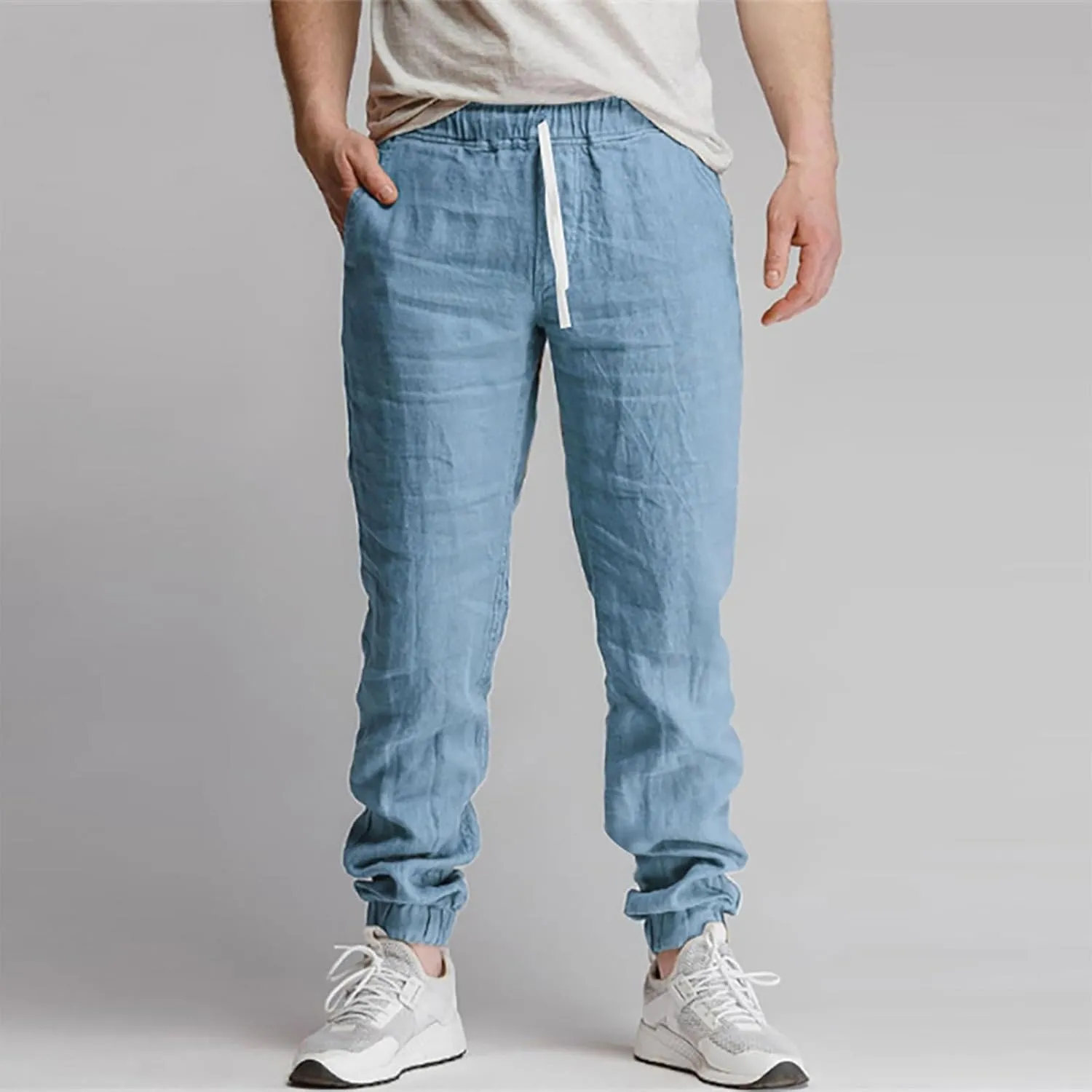 Men's Cotton Linen Solid Color Drawstring Sports Casual Breathable Pants 2025