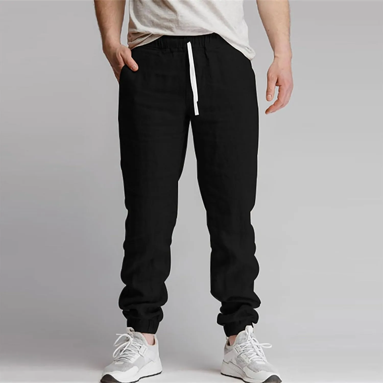 Men's Cotton Linen Solid Color Drawstring Sports Casual Breathable Pants 2025