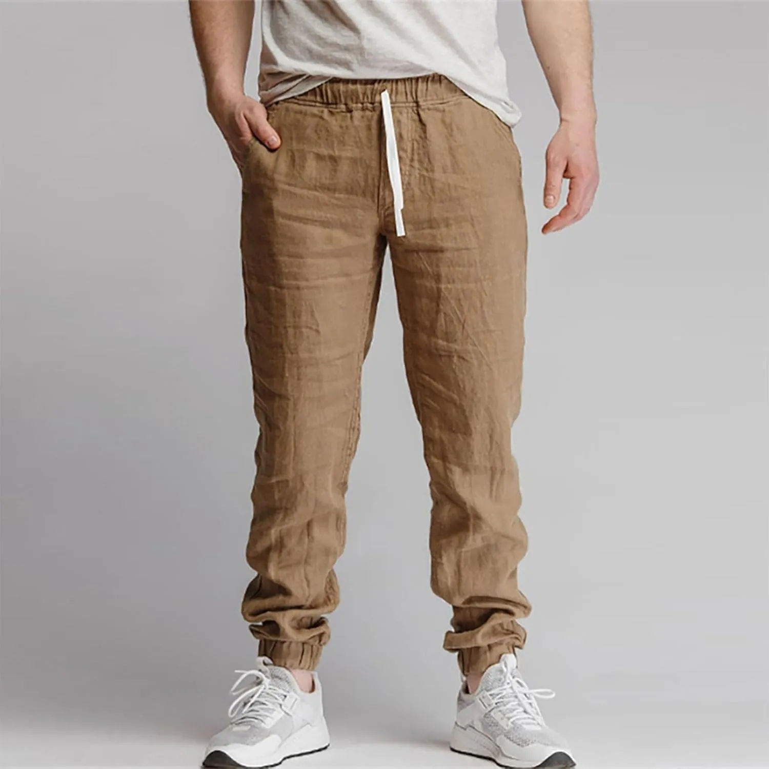 Men's Cotton Linen Solid Color Drawstring Sports Casual Breathable Pants 2025
