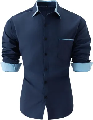 Mens Dress Shirts Long Sleeve Slim Fit Shirts for Men Muscle Slim Fit Button Down Modern Casual Stretch Shirt