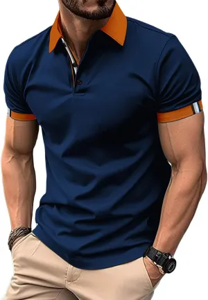 Mens Fashion Polo Shirts Classic Fit Short Sleeve Performance Golf T Shirt Slim Fit Solid Soft Button Collared Tops
