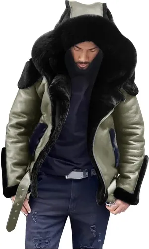Mens Faux Fur Coat Leather Thicken Winter Warm Long Jacket Winter Warm Zipper Lamb Velvet Trucker Jackets Pea Coat