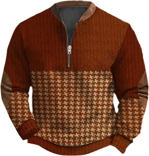 Men's Fleece Crewneck Sweatshirts Men's Casual Fashion Loose 3D Printed Zipper Casual V Neck Slim Fit Pullover