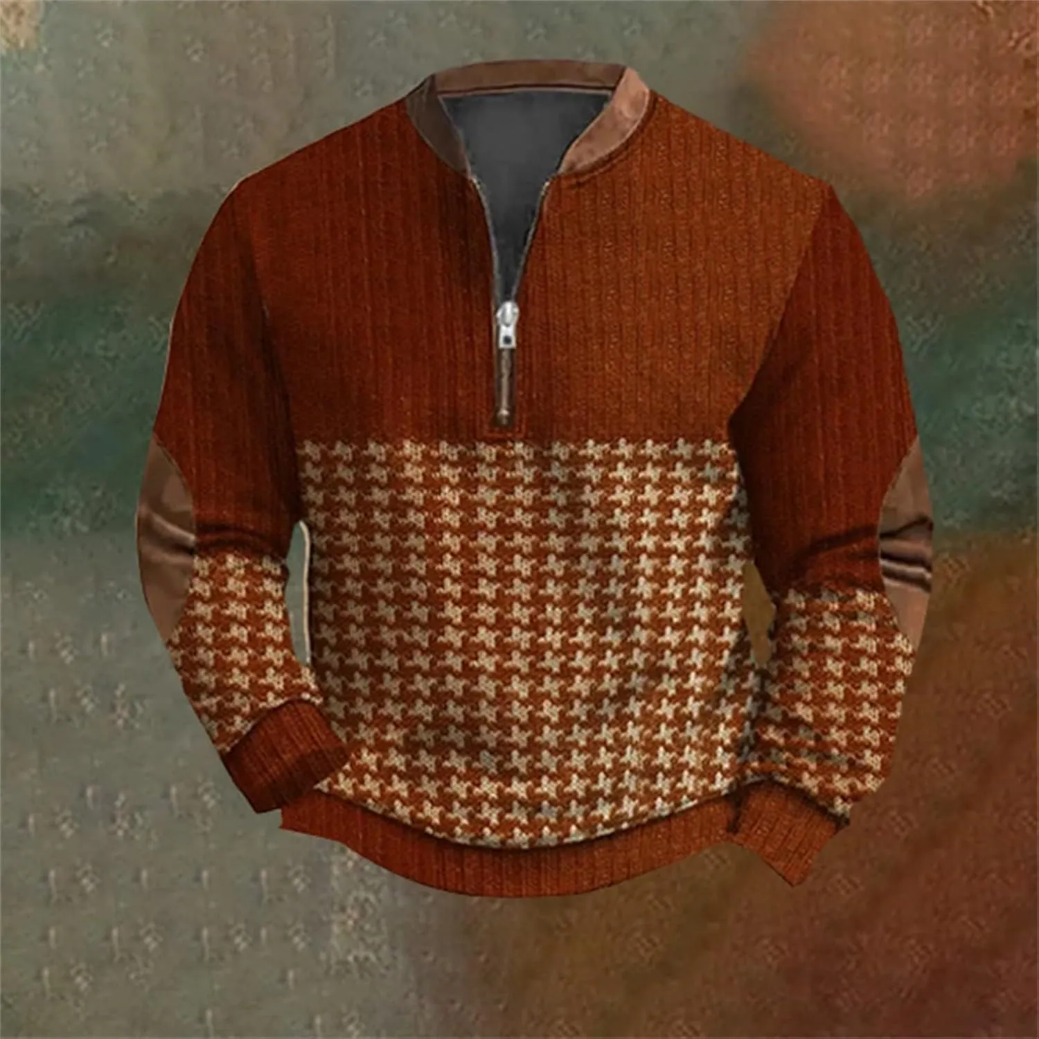 Men's Fleece Crewneck Sweatshirts Men's Casual Fashion Loose 3D Printed Zipper Casual V Neck Slim Fit Pullover