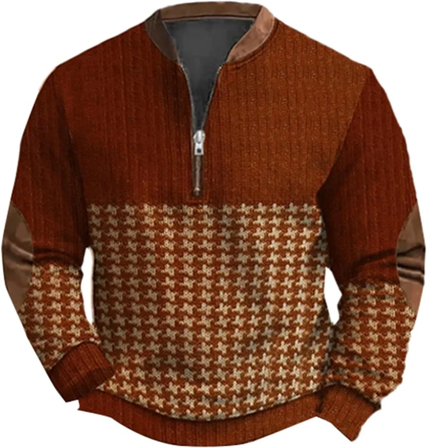 Men's Fleece Crewneck Sweatshirts Men's Casual Fashion Loose 3D Printed Zipper Casual V Neck Slim Fit Pullover