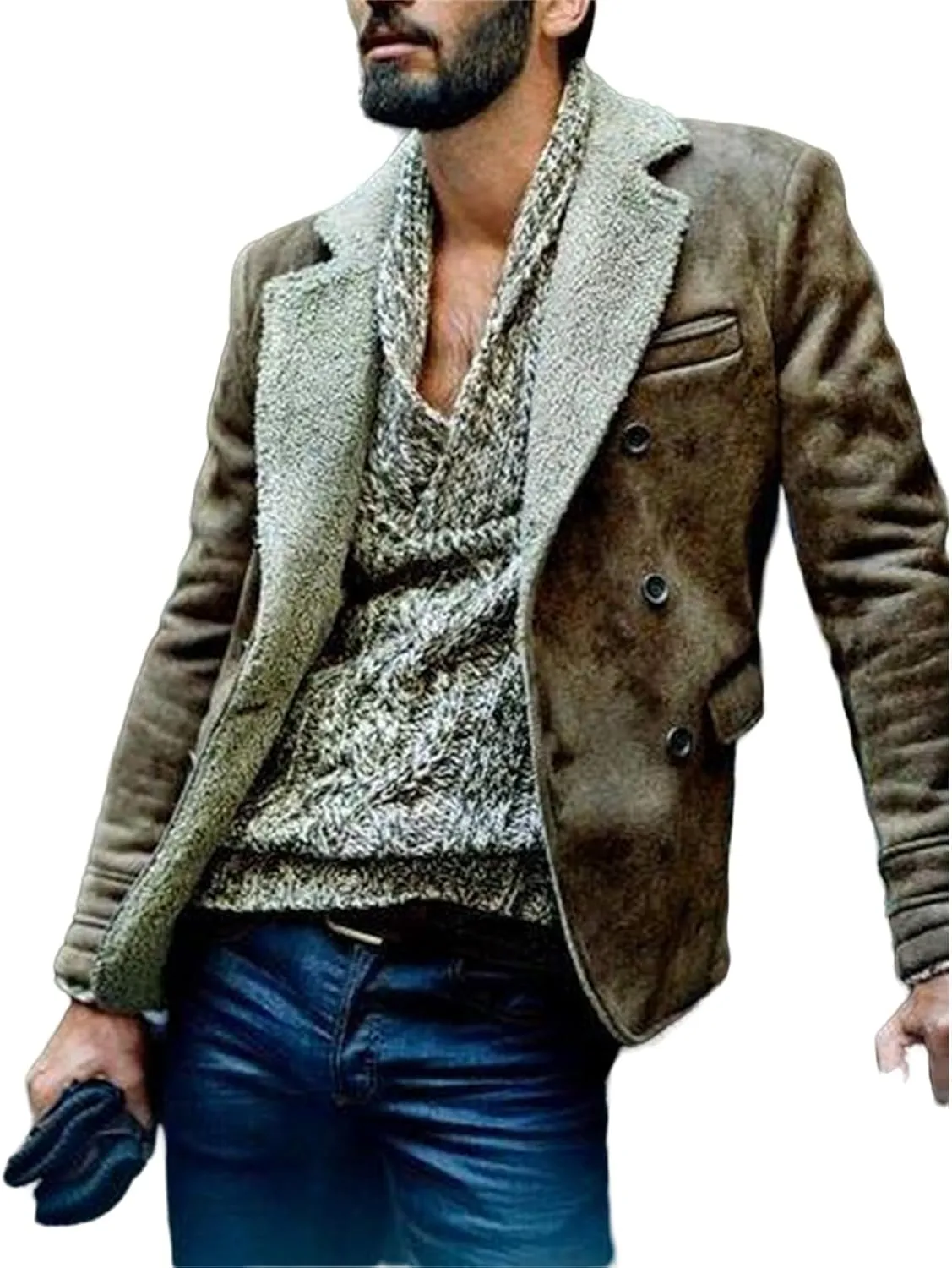 Men's Fleece Lined Jacket Lightweight Bomber Jacket Faux Leather Jackets Light Suede Fall Winter Coat for Men