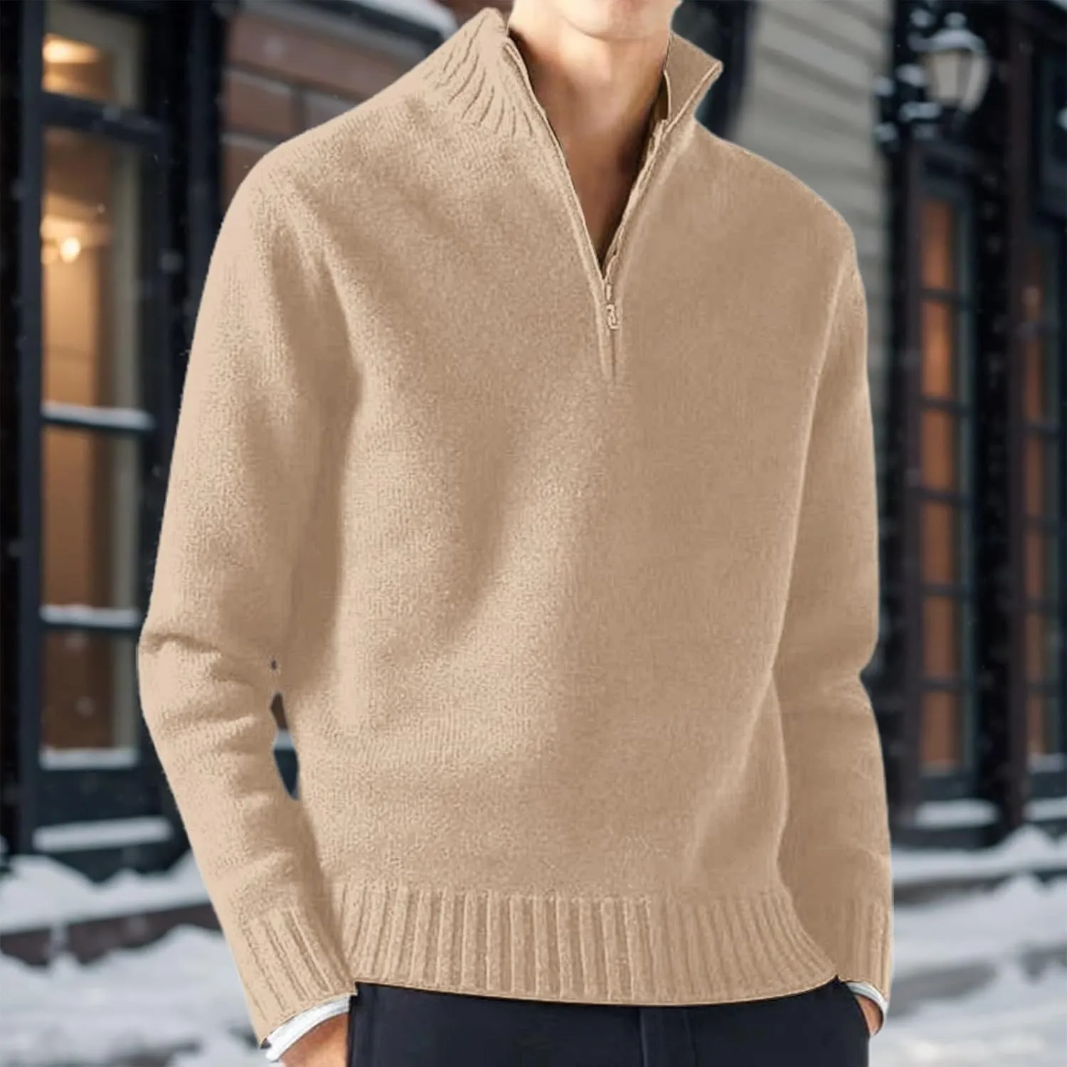 Mens Half Zip Pullover Sweater Casual Simple Bottom Sweater Warm Wool Knit Long Sleeve Coats Fashion Soft Sweatshirt