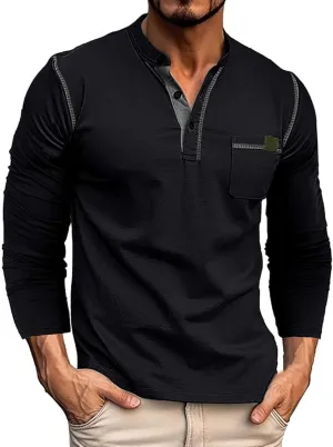 Mens Henley Shirts Long Sleeve Tactical Fleece Sweatshirt Button Pullover Sweater Casual Sweater Lightweight Pullover