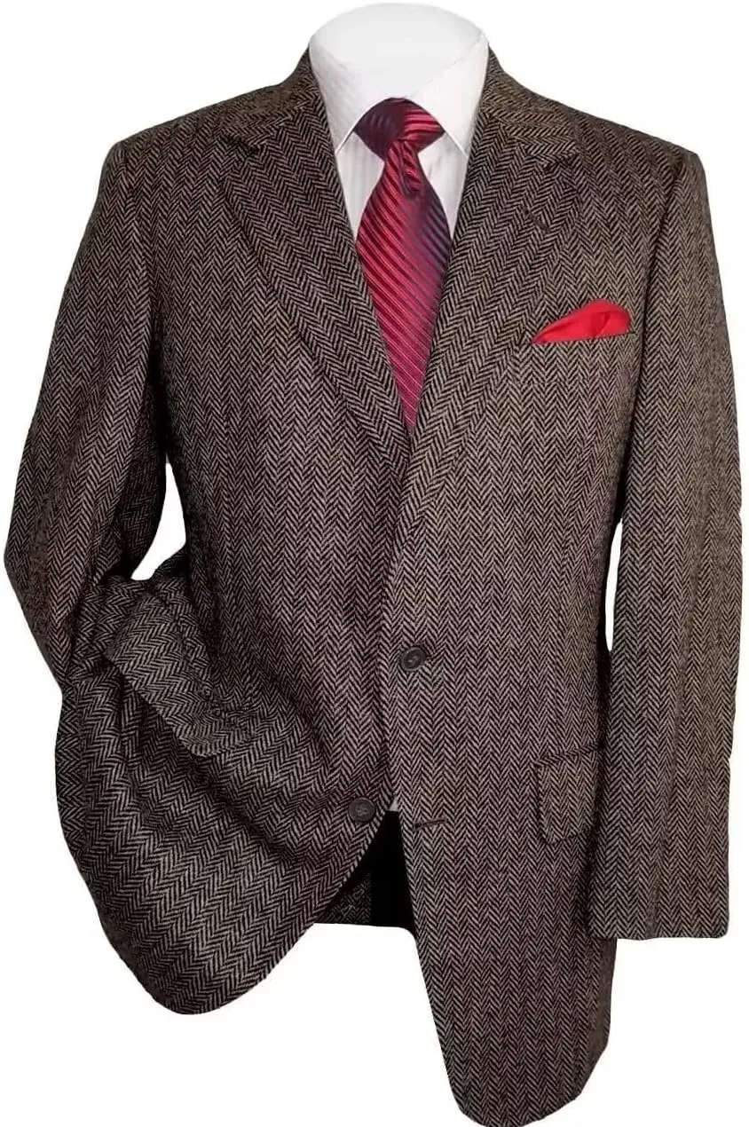 Men's Herringbone Tweed Blazer Herringbone Sports Jacket Mens Casual Sports Coat Suit Blazer Jacket for Men