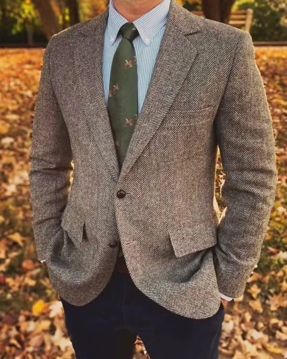 Men's Herringbone Tweed Blazer Herringbone Sports Jacket Mens Casual Sports Coat Suit Blazer Jacket for Men