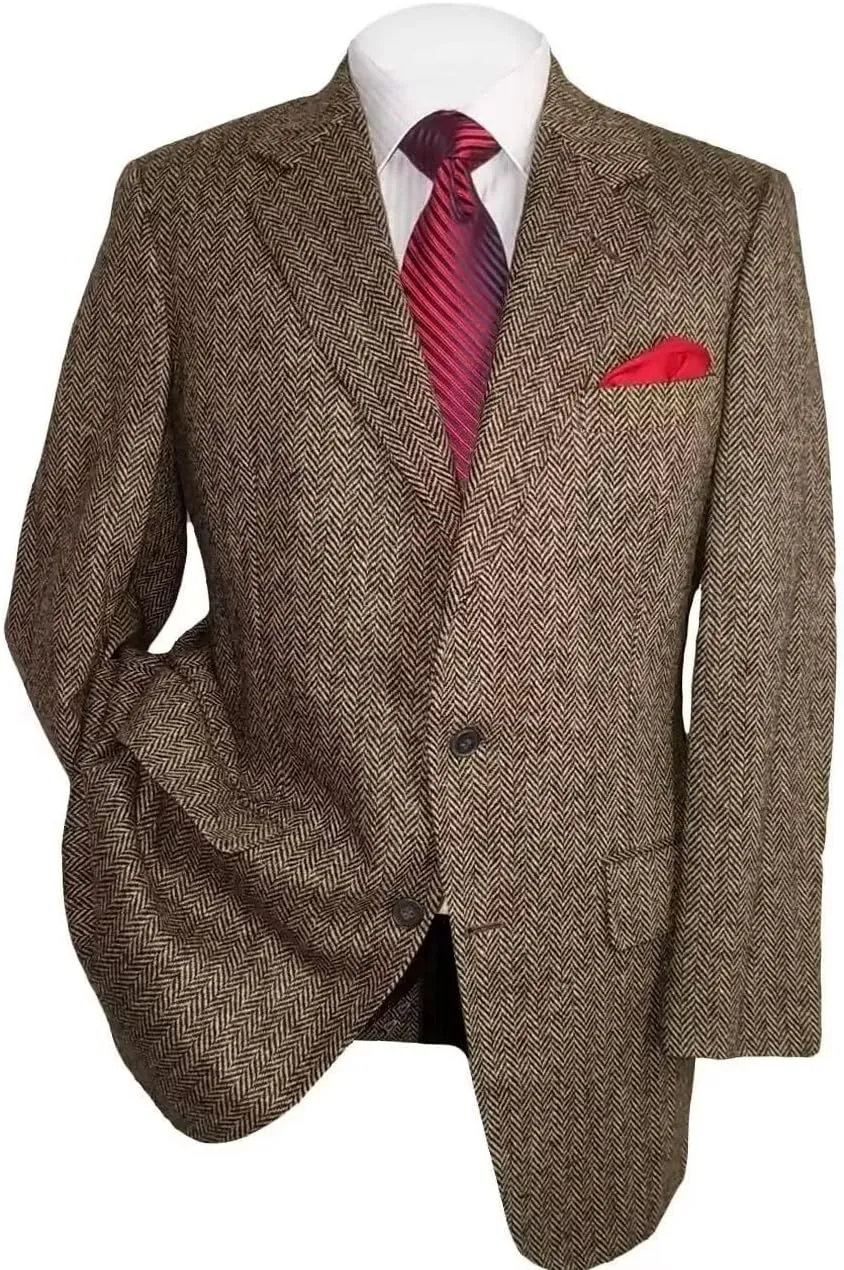 Men's Herringbone Tweed Blazer Herringbone Sports Jacket Mens Casual Sports Coat Suit Blazer Jacket for Men