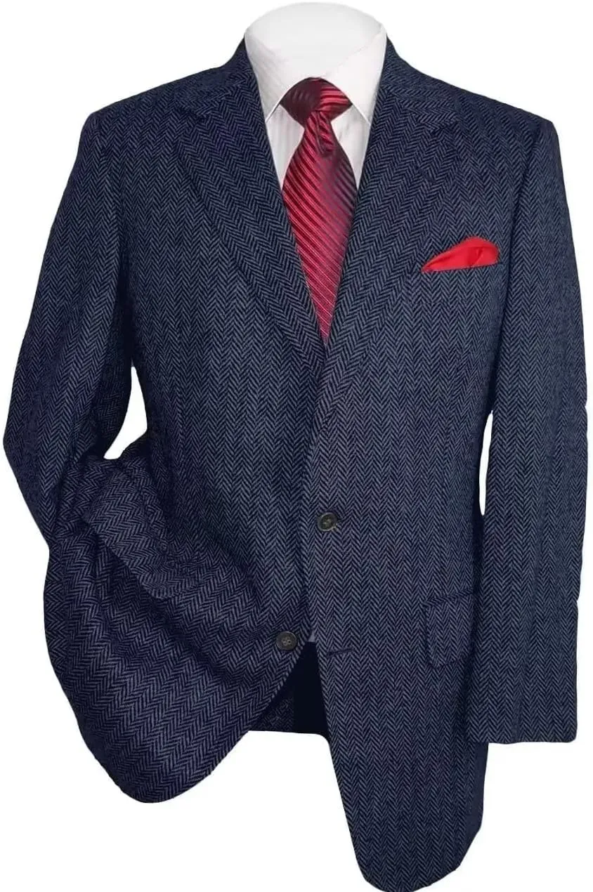 Men's Herringbone Tweed Blazer Herringbone Sports Jacket Mens Casual Sports Coat Suit Blazer Jacket for Men