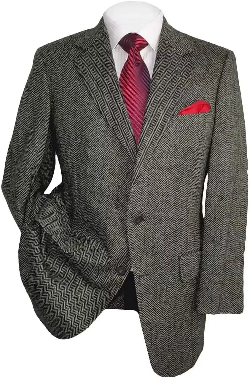 Men's Herringbone Tweed Blazer Herringbone Sports Jacket Mens Casual Sports Coat Suit Blazer Jacket for Men