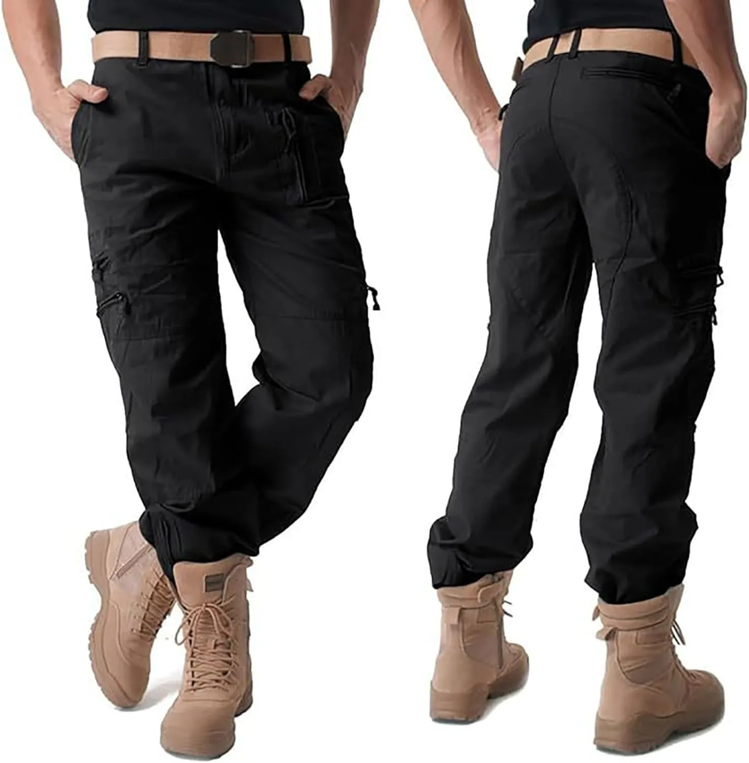 Mens Hiking Cargo Pants Slim Fit Lightweight Joggers Breathable Outdoor Trousers with Military Multi Pockets