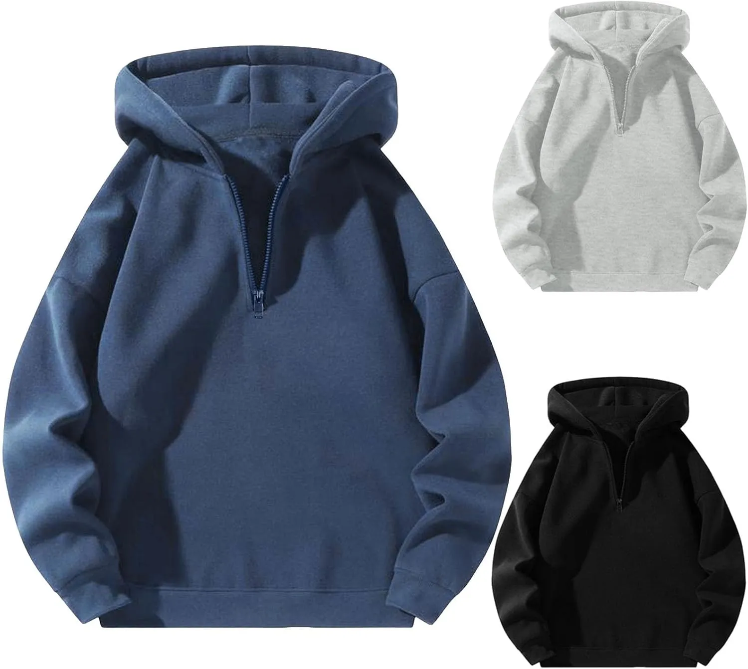 Men's Hoodies Half Zipper Long Sleeve Drop Shoulder Sweatshirt Casual Pullover Running Active Hoodies with Pockets