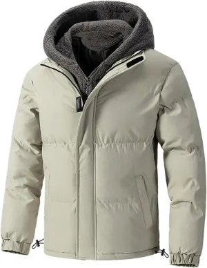 Men's Insulated Synthetic Down Puffer Jacket Men's Winter Windproof Warm Solid Color Insulated for Ski Hiking Travel
