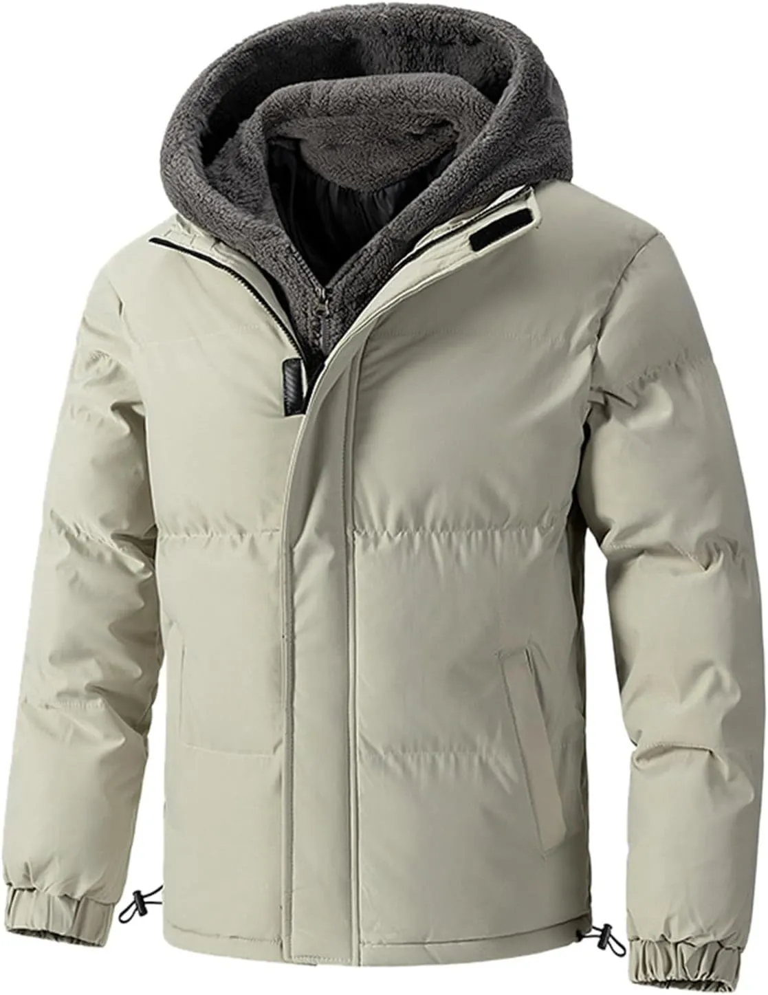 Men's Insulated Synthetic Down Puffer Jacket Men's Winter Windproof Warm Solid Color Insulated for Ski Hiking Travel