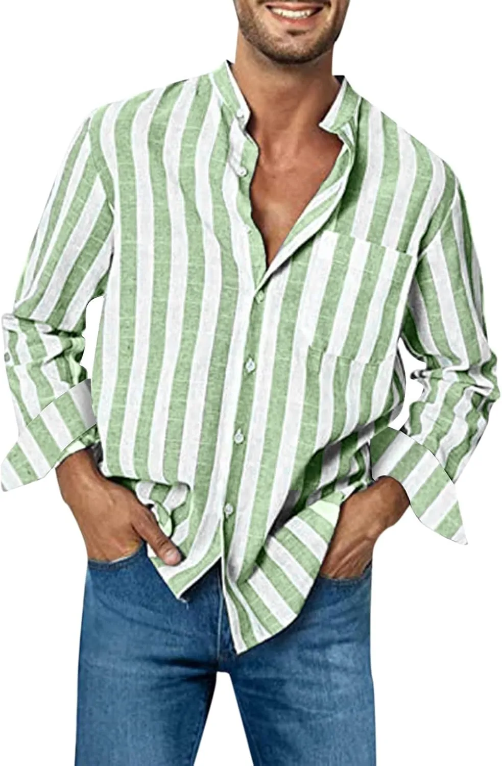 Men's Long Sleeve Classic Woven Shirt Pocket Long Sleeve Shirt Top Mens Long Sleeve Shirt Henley Shirts for Men