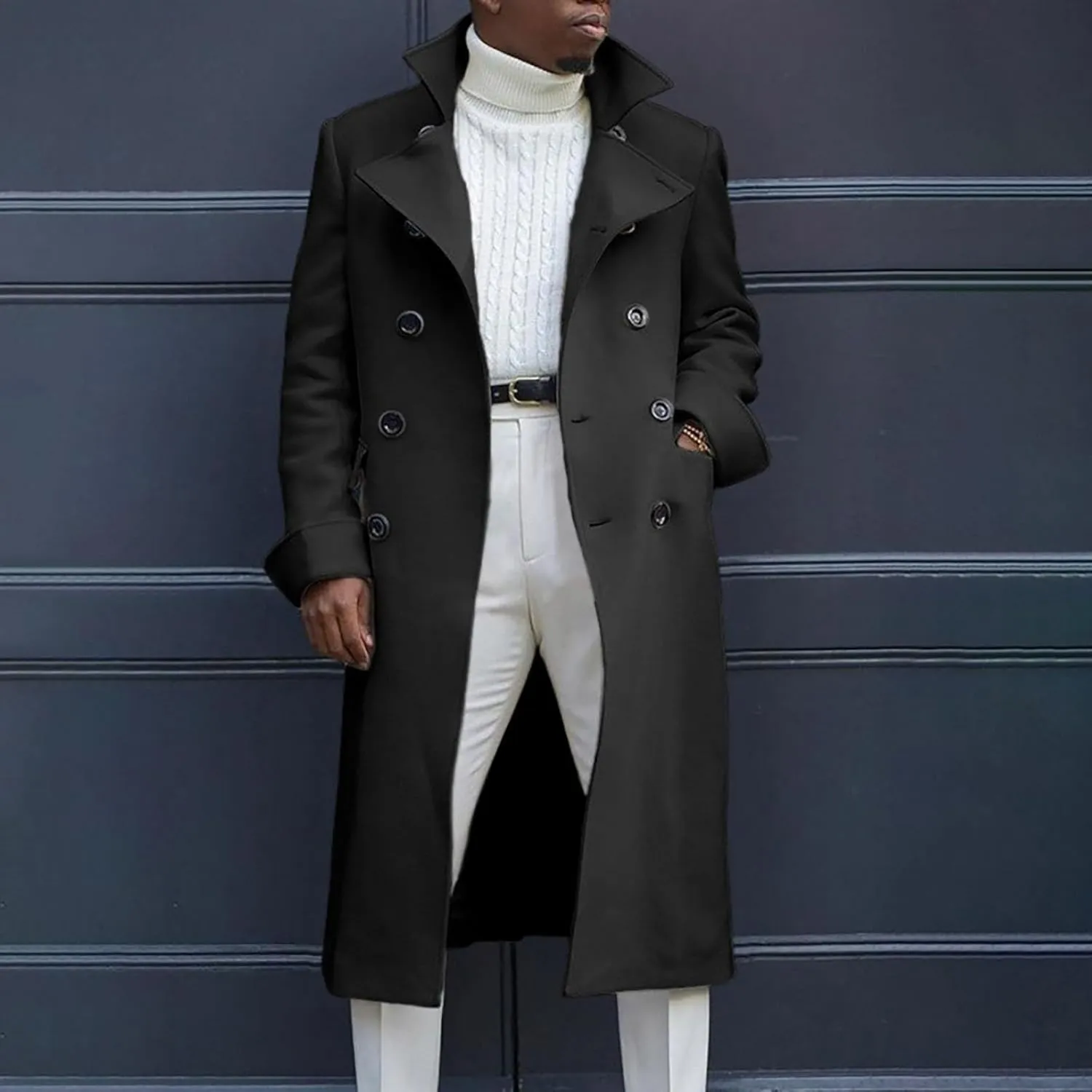 Mens Long Trench Coats Ligtweight Waterproof Outdoor Jackets Winter Business Overcoats Single Breasted Overcoat