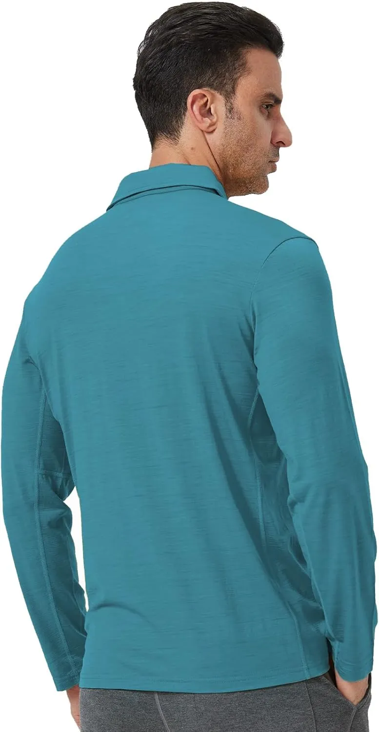 Men's Merino Wool Polo Shirt - Odor-Proof 100% Merino Wool Shirt for Men with Long Sleeves