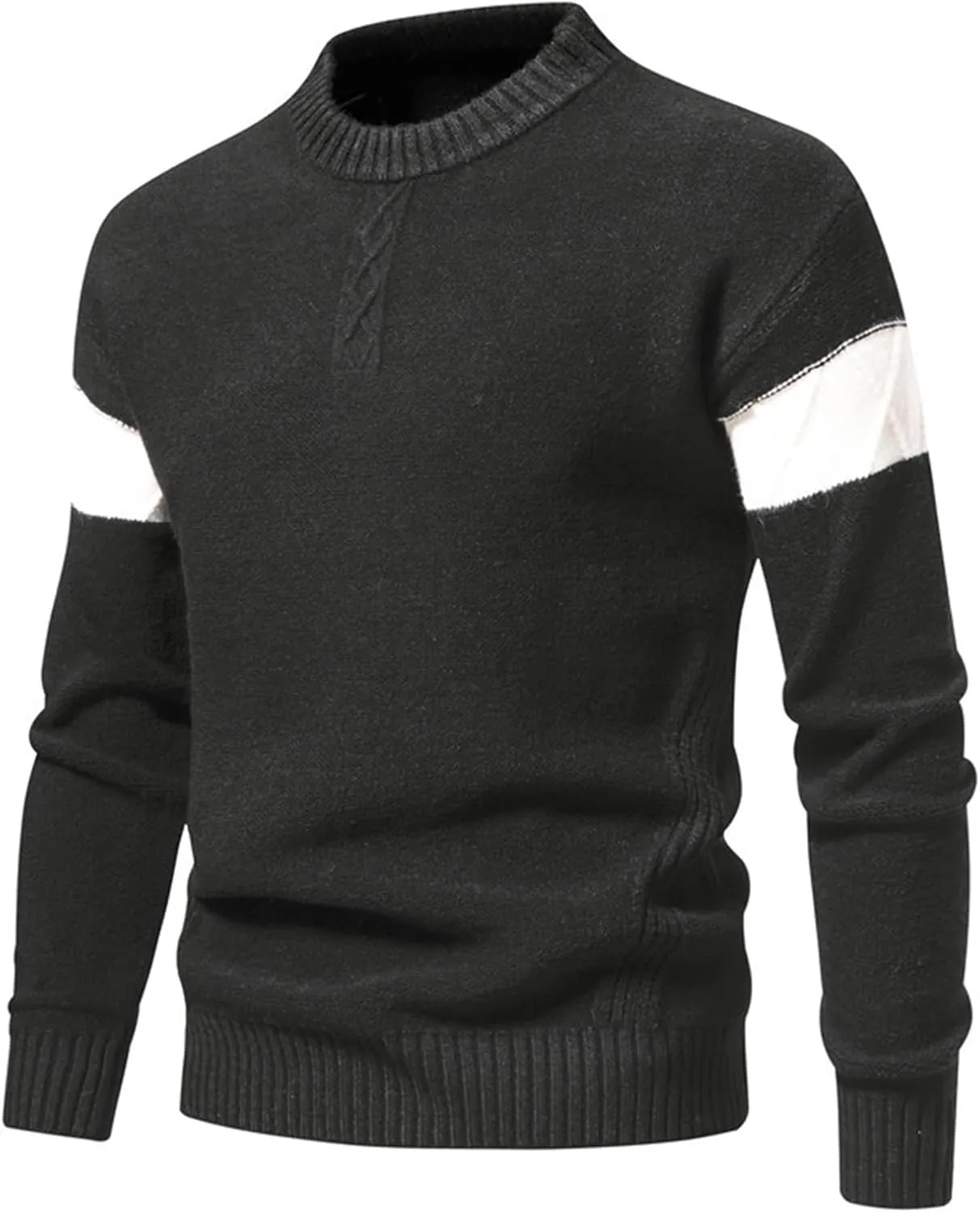 Men's Oversized-Fit Crewneck Sweatshirt Casual Knit Stretch Sweaters Raglan Sleeve Knitwear Men Sweatshirts