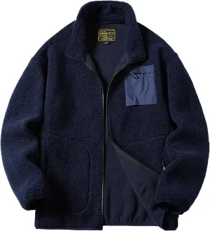Men's Oversized Fuzzy Jacket Zip-Up Long Sleeve Cozy Fluffy Fleece Coat Mock Neck Fleece Sweatshirt with Pockets