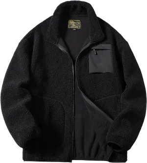 Men's Oversized Fuzzy Jacket Zip-Up Long Sleeve Cozy Fluffy Fleece Coat Mock Neck Fleece Sweatshirt with Pockets