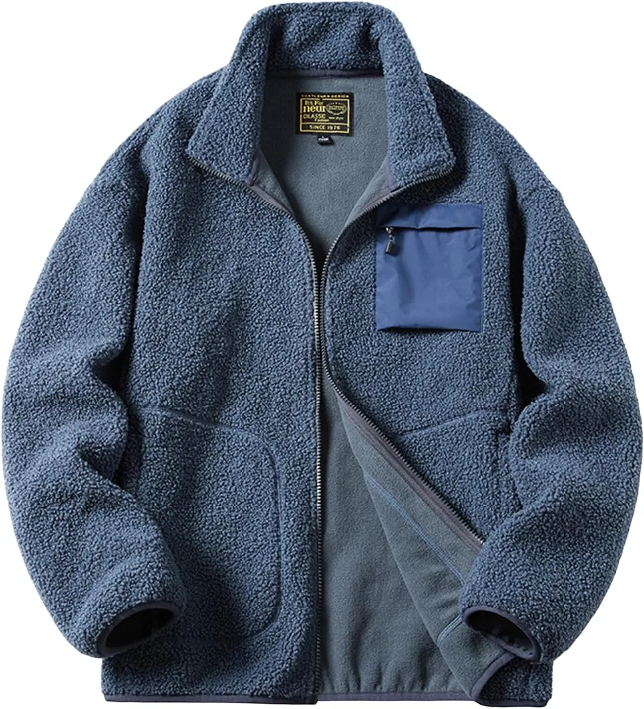 Men's Oversized Fuzzy Jacket Zip-Up Long Sleeve Cozy Fluffy Fleece Coat Mock Neck Fleece Sweatshirt with Pockets