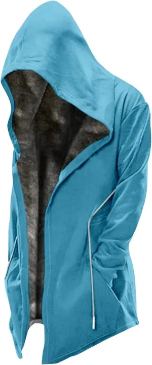 Mens Oversized Hoodie Printed Velvet Thickened Long Jacket Casual Zipper Jacket
