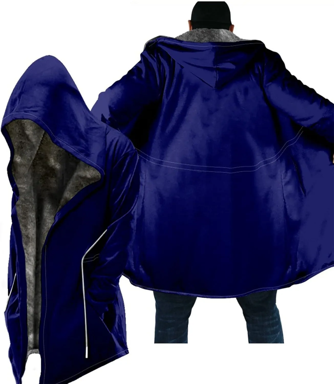 Mens Oversized Hoodie Printed Velvet Thickened Long Jacket Casual Zipper Jacket