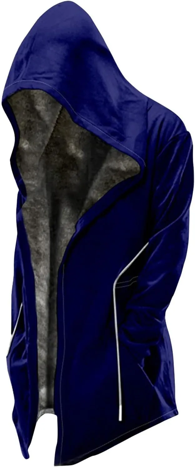 Mens Oversized Hoodie Printed Velvet Thickened Long Jacket Casual Zipper Jacket