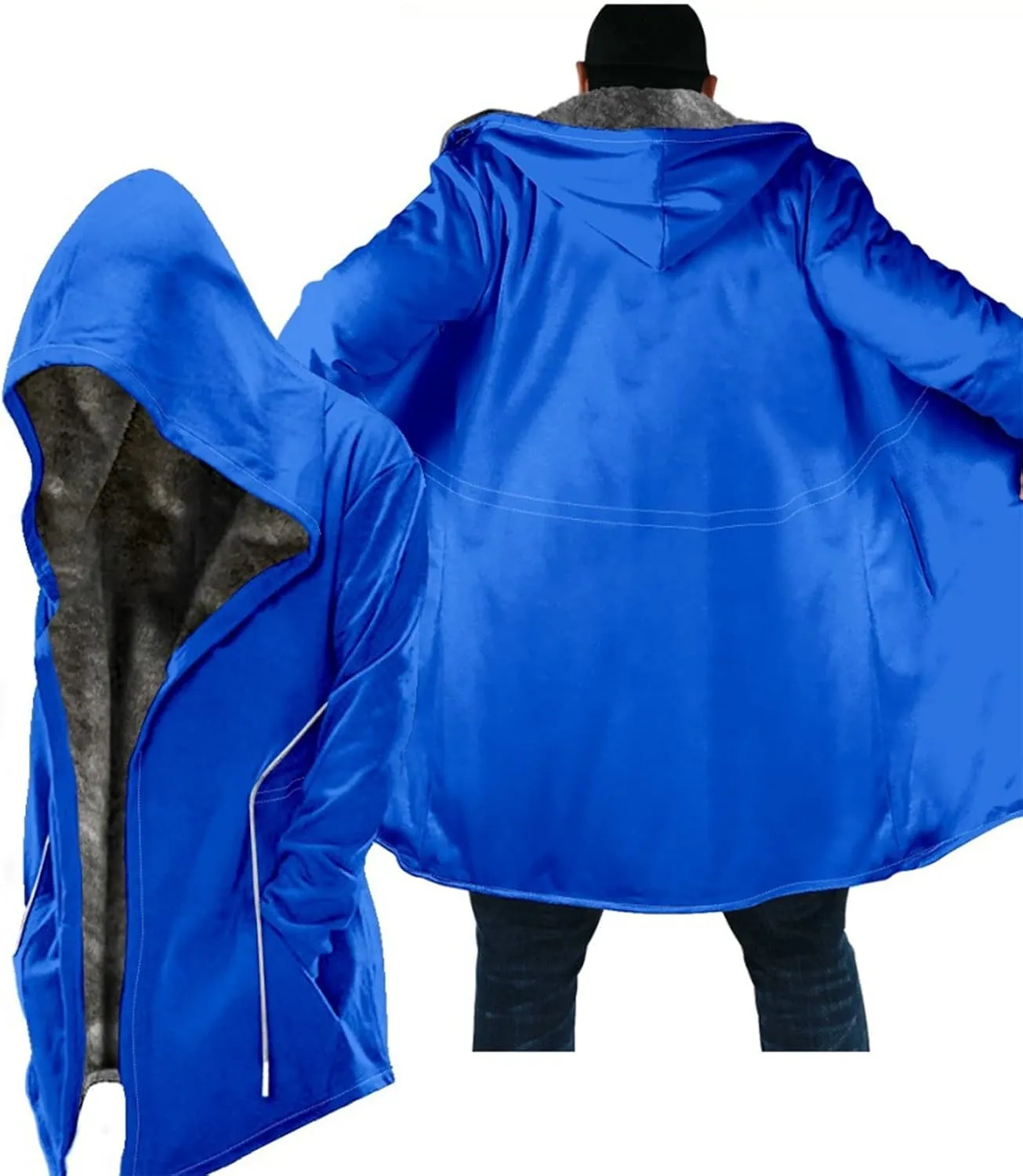Mens Oversized Hoodie Printed Velvet Thickened Long Jacket Casual Zipper Jacket