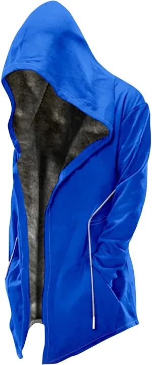 Mens Oversized Hoodie Printed Velvet Thickened Long Jacket Casual Zipper Jacket