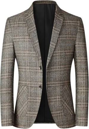 Mens Plaid Blazer Sports Coat Casual Slim Fit Checkered Blazer for Men Wedding Sports Jacket and Coat Business Formal Jacket