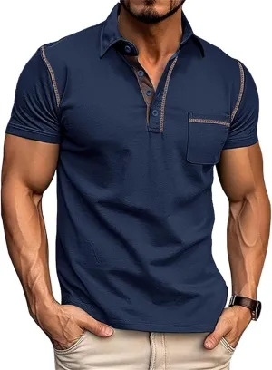 Men's Polo Shirt Short Sleeve Slim Fit 4 Button T-Shirts Slim Fit Golf Work Tops