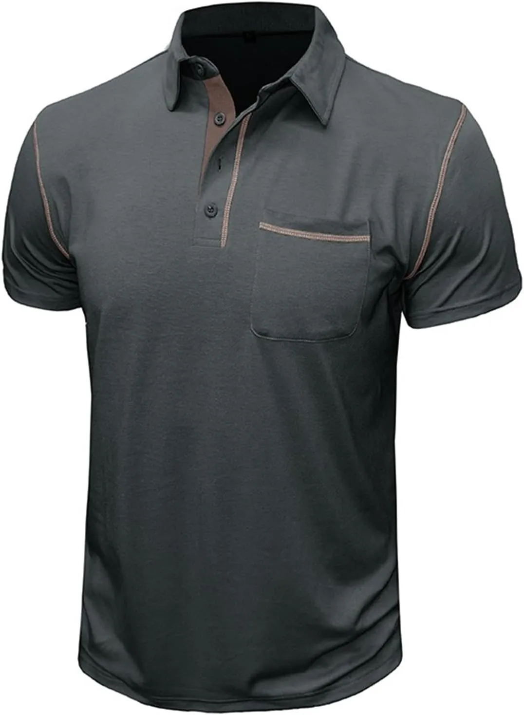Men's Polo Shirt Short Sleeve Slim Fit 4 Button T-Shirts Slim Fit Golf Work Tops