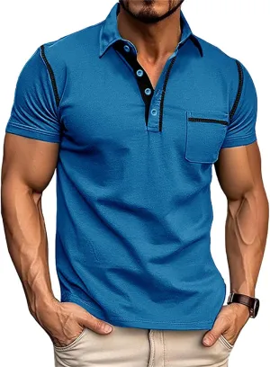 Men's Polo Shirt Short Sleeve Slim Fit 4 Button T-Shirts Slim Fit Golf Work Tops