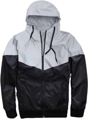 Men's Reflective Hooded Jacket Fashion Windproof Sports Colorblock Zipper Jacket Cycling Sports Windbreaker
