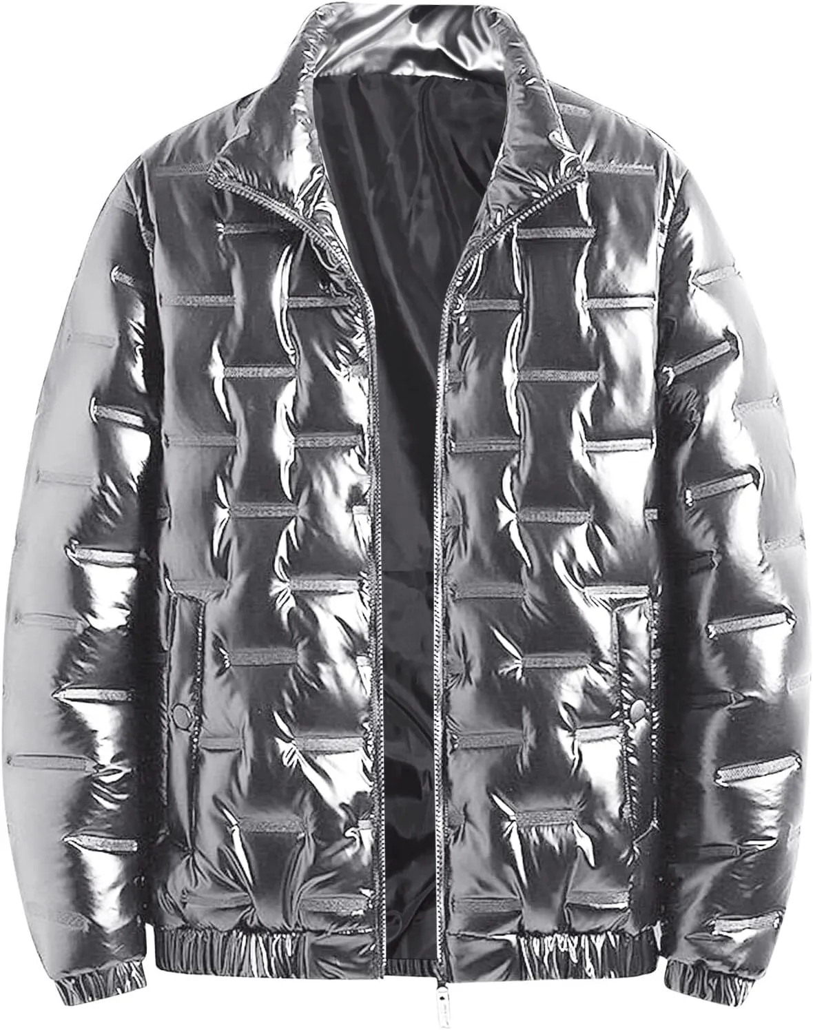 Men's Shiny Winter Jacket Heavyweight Puffer Jacket Casual Coat for Men Windproof Packable Stand Collar Down Jacket