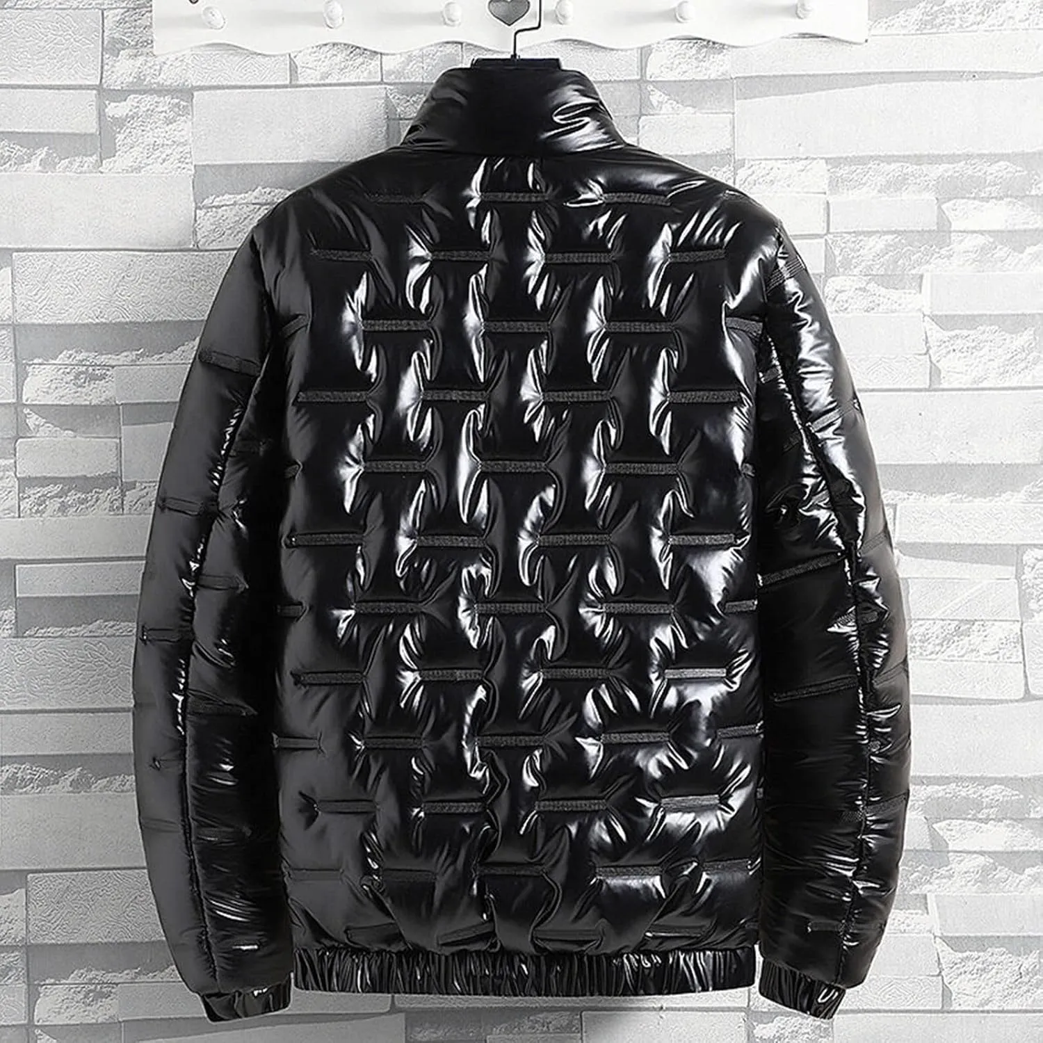 Men's Shiny Winter Jacket Heavyweight Puffer Jacket Casual Coat for Men Windproof Packable Stand Collar Down Jacket