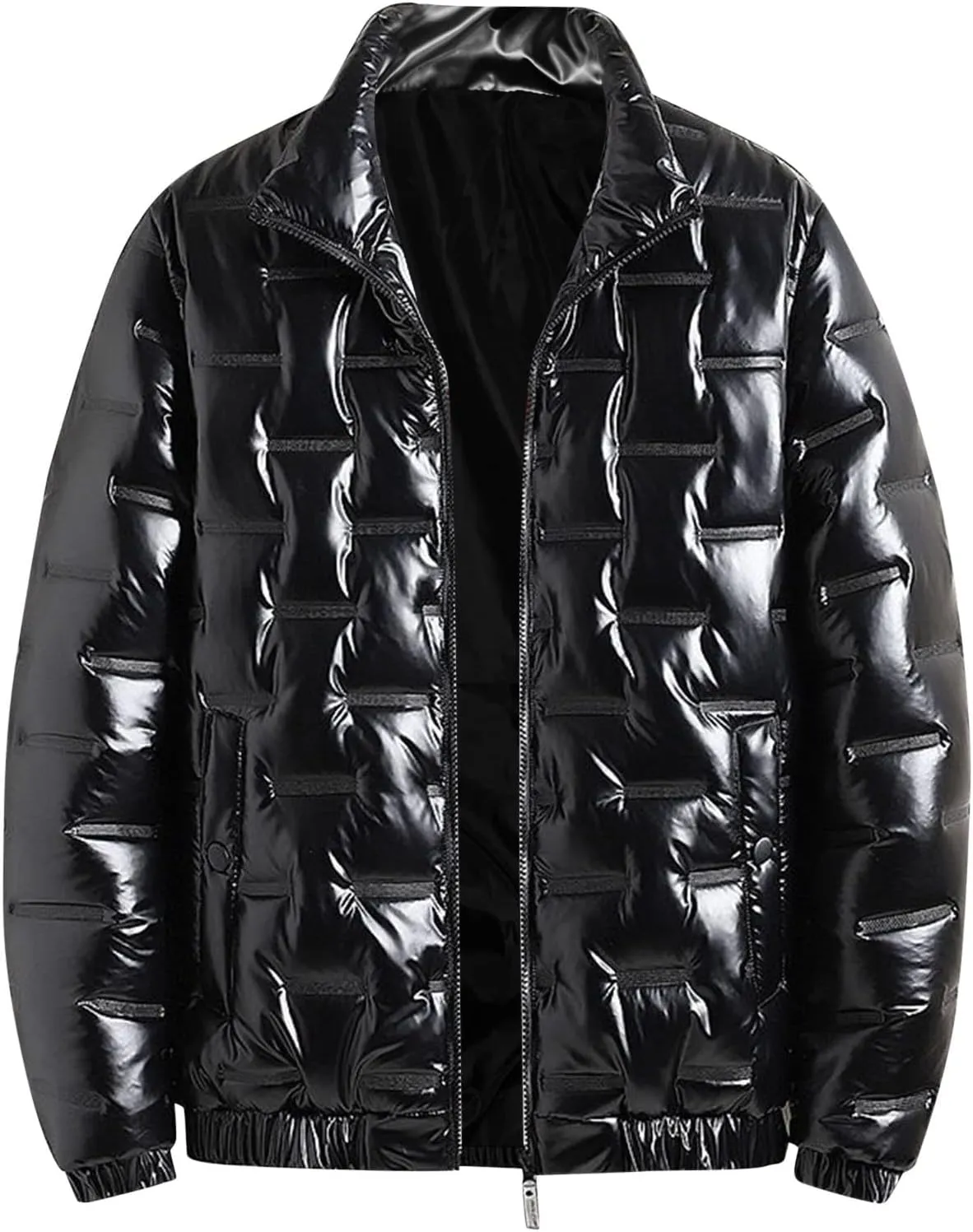 Men's Shiny Winter Jacket Heavyweight Puffer Jacket Casual Coat for Men Windproof Packable Stand Collar Down Jacket