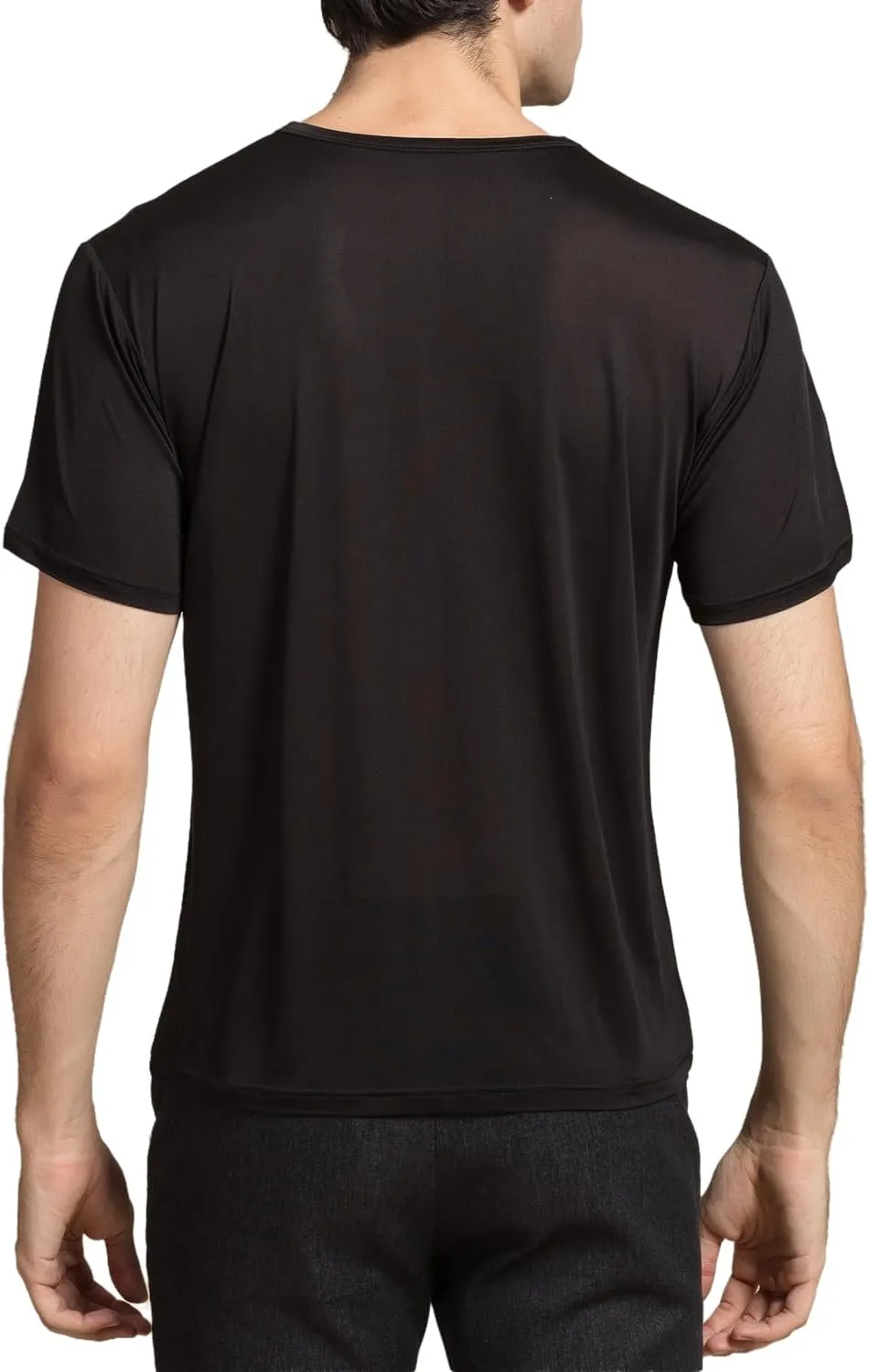 Mens Silk Knitted T Shirt 100% Pure Mulberry Silk Sleep T Shirt Crew Neck Top Undershirt Blouse Short Sleeve Tee Tops