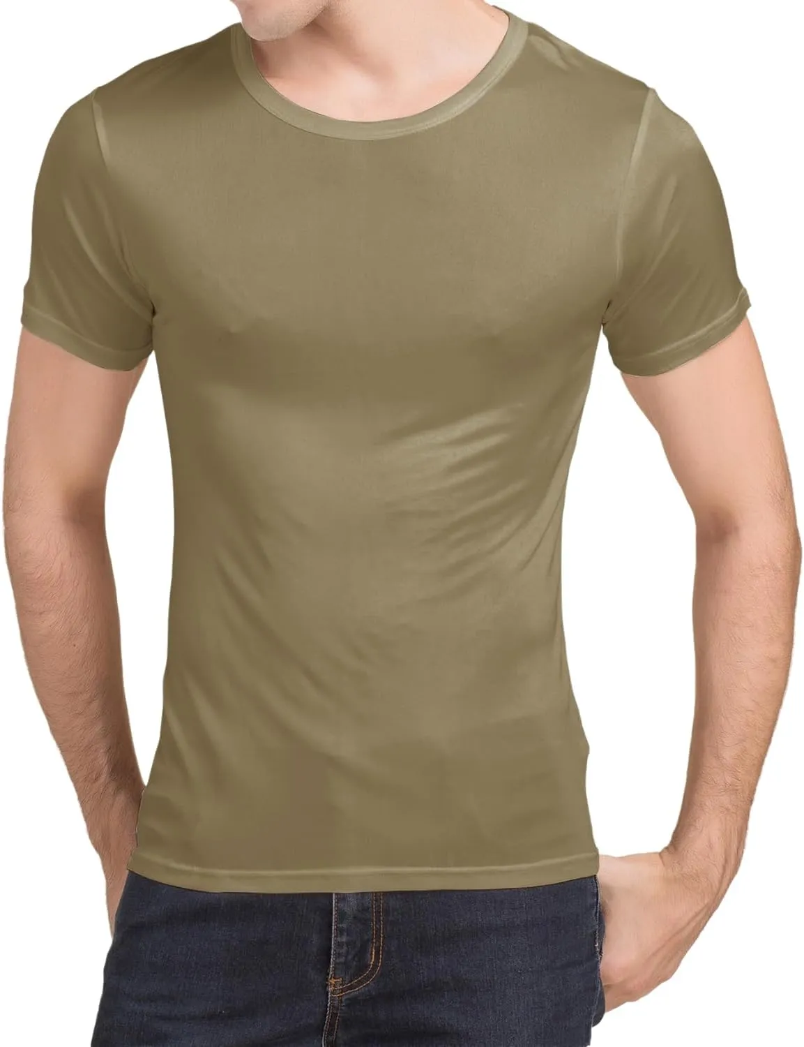Mens Silk Knitted T Shirt 100% Pure Mulberry Silk Sleep T Shirt Crew Neck Top Undershirt Blouse Short Sleeve Tee Tops