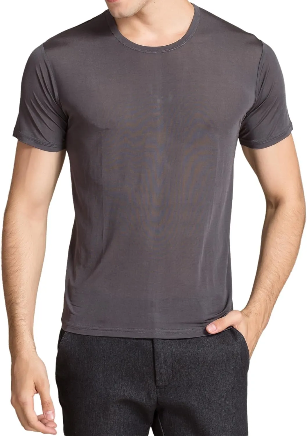 Mens Silk Knitted T Shirt 100% Pure Mulberry Silk Sleep T Shirt Crew Neck Top Undershirt Blouse Short Sleeve Tee Tops