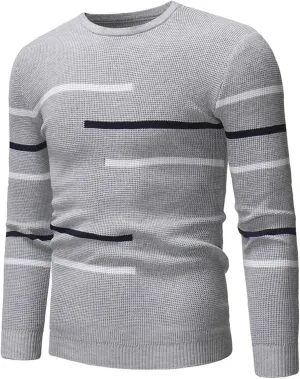 Mens Slim Fit Long Sleeve Shirts Casual Striped Pullover Sweater Slim Fit Crewneck Weatshirt Fall Fashion Clothes