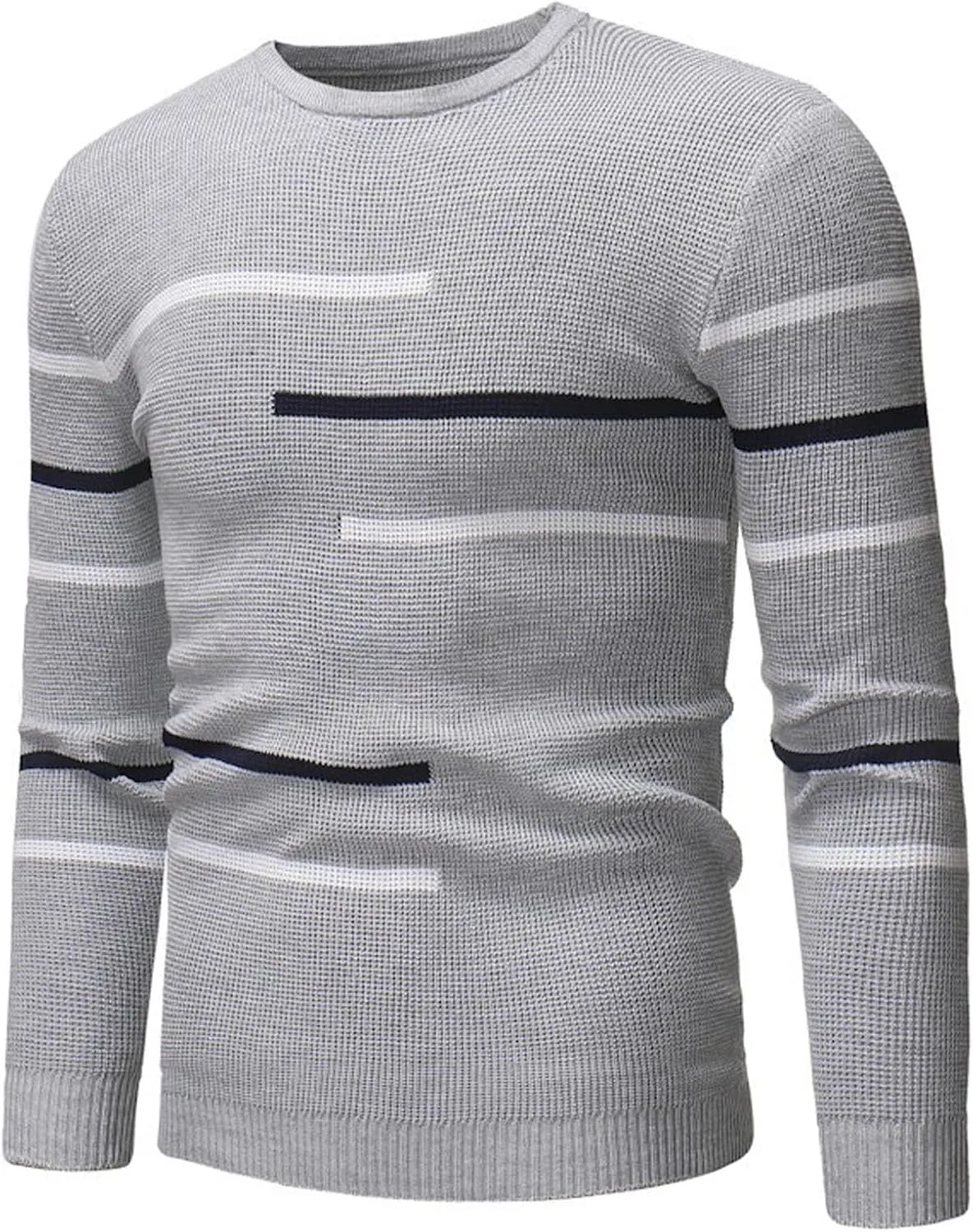 Mens Slim Fit Long Sleeve Shirts Casual Striped Pullover Sweater Slim Fit Crewneck Weatshirt Fall Fashion Clothes