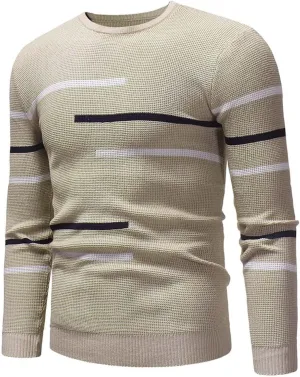 Mens Slim Fit Long Sleeve Shirts Casual Striped Pullover Sweater Slim Fit Crewneck Weatshirt Fall Fashion Clothes