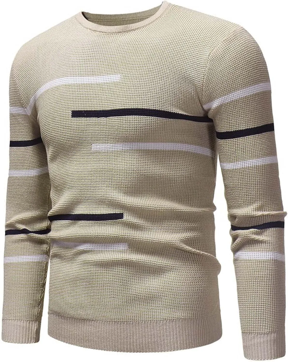 Mens Slim Fit Long Sleeve Shirts Casual Striped Pullover Sweater Slim Fit Crewneck Weatshirt Fall Fashion Clothes