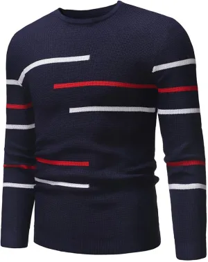 Mens Slim Fit Long Sleeve Shirts Casual Striped Pullover Sweater Slim Fit Crewneck Weatshirt Fall Fashion Clothes